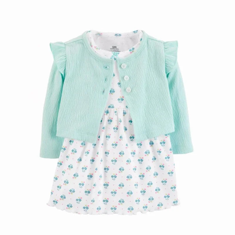 Newborn Baby Girls Floral Button Romper Set With Coat - ToylandEU