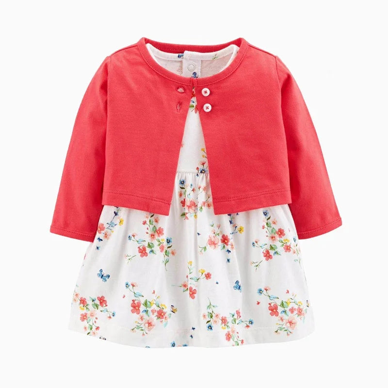Newborn Baby Girls Floral Button Romper Set With Coat - ToylandEU