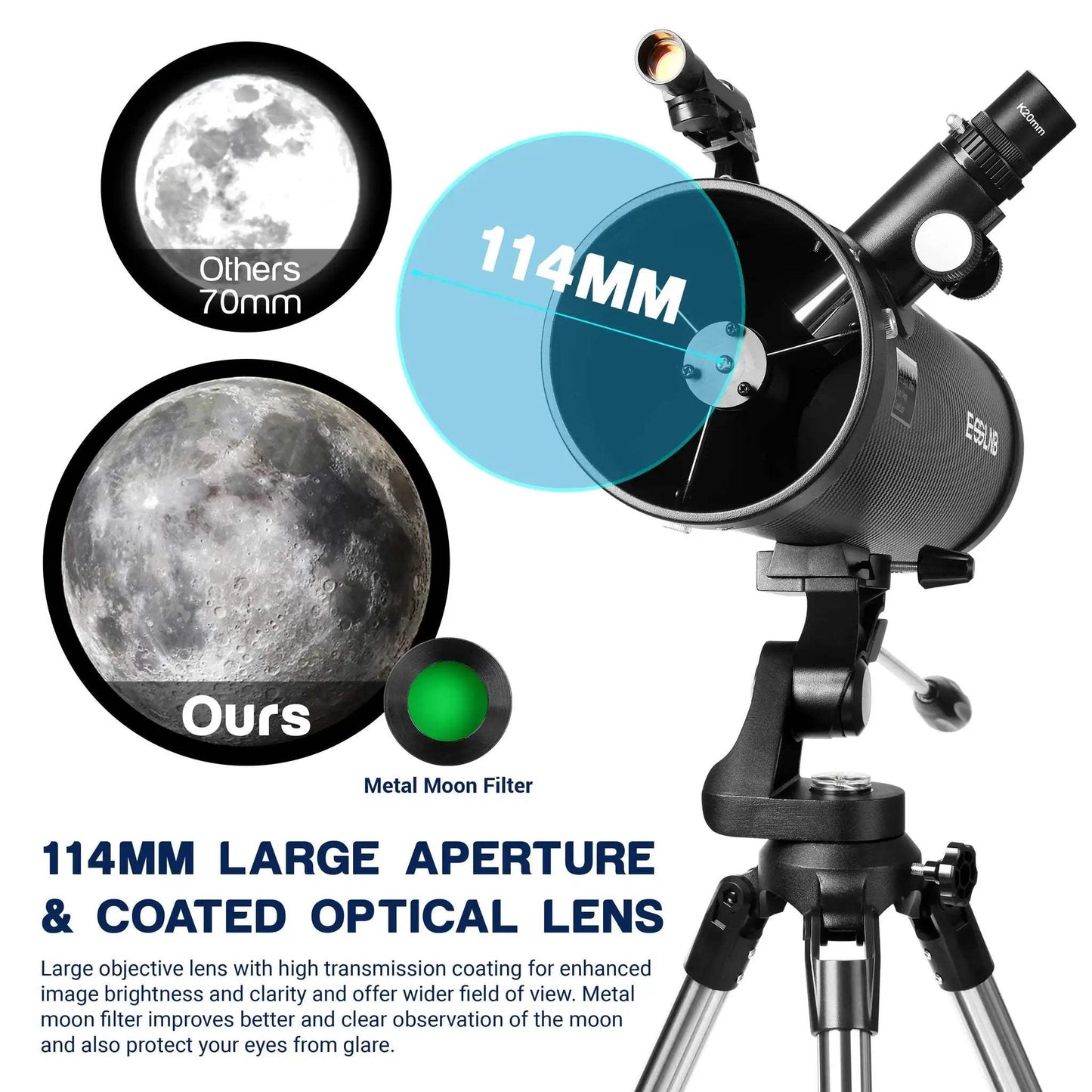 Newtonian Reflector Telescope 114mm Aperture For Moon Viewing - ToylandEU