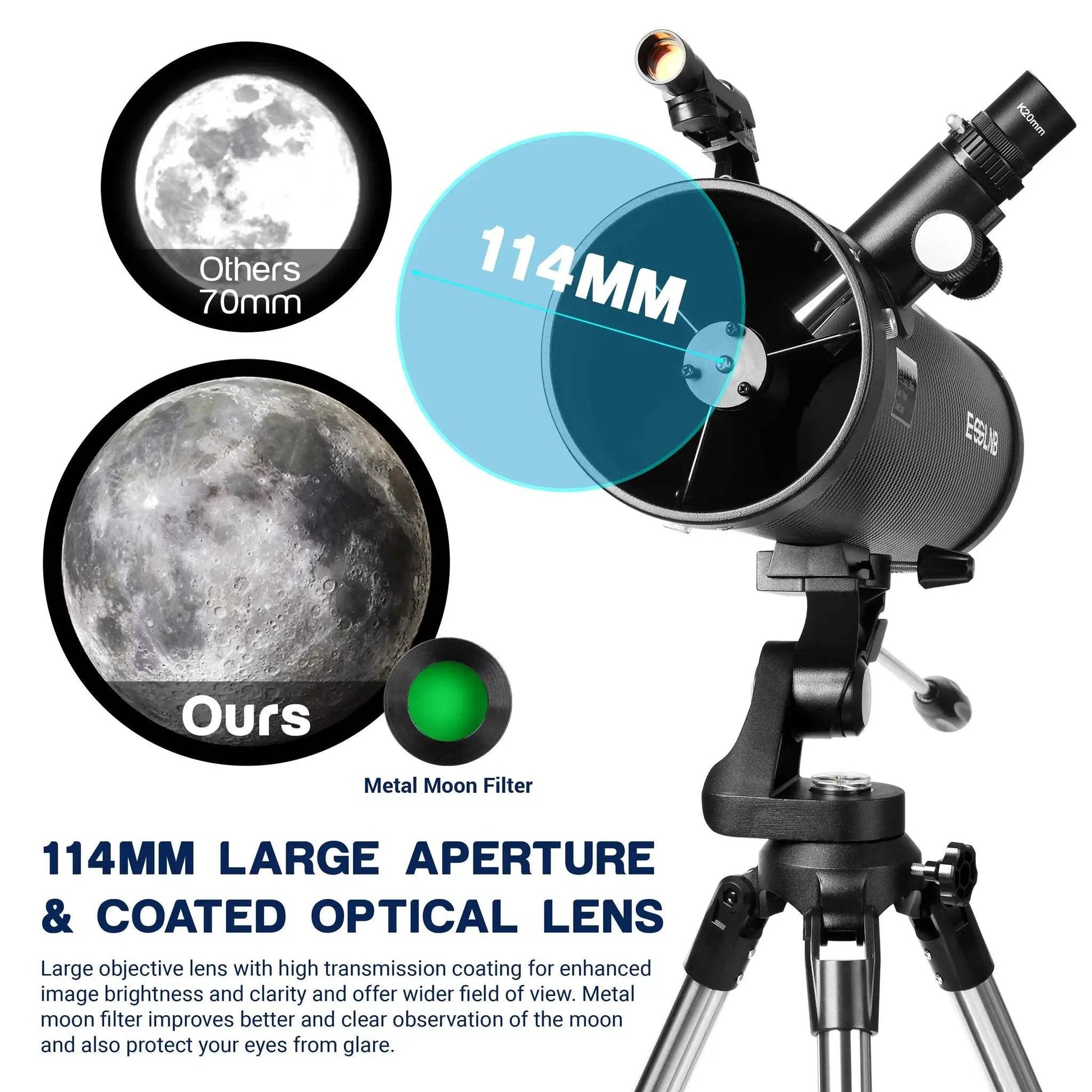 Newtonian Reflector Telescope 114mm Aperture For Moon Viewing - ToylandEU