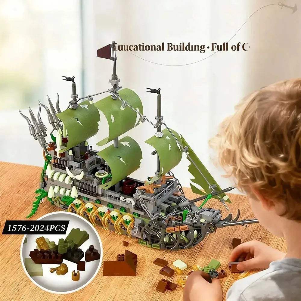 Night Light Ghost Pirate Ship Building Blocks Educational Toy - ToylandEU
