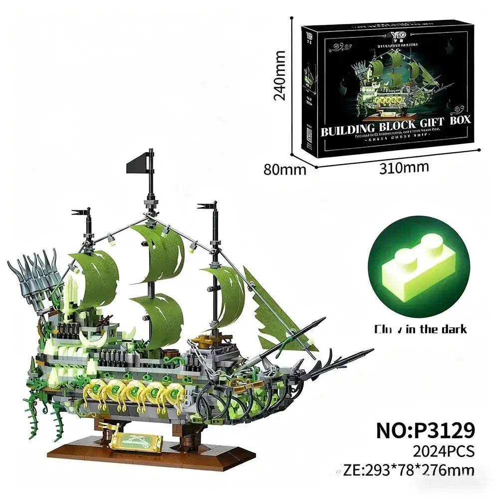 Night Light Ghost Pirate Ship Building Blocks Educational Toy - ToylandEU