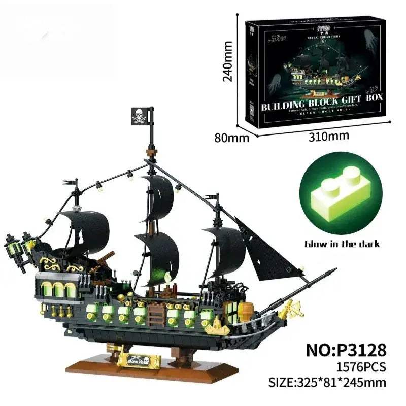 Night Light Ghost Pirate Ship Building Blocks Educational Toy - ToylandEU