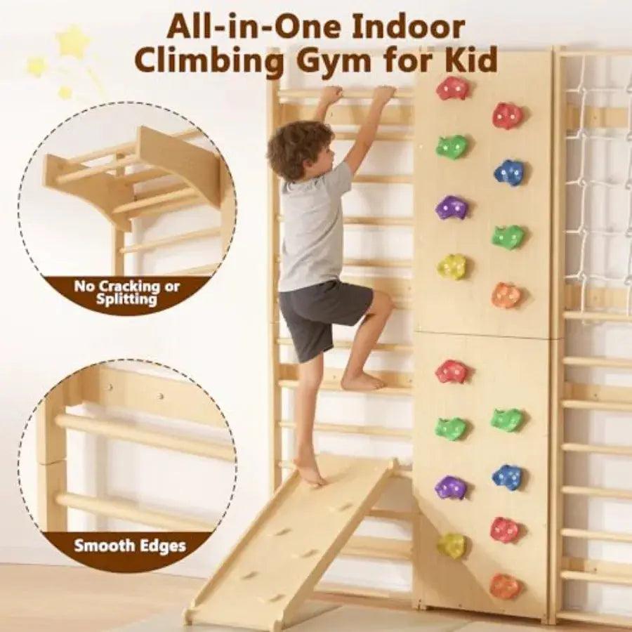  Nine-In-One Wooden Wall-Mounted Climbing Set Indoors -  ToylandEU™
