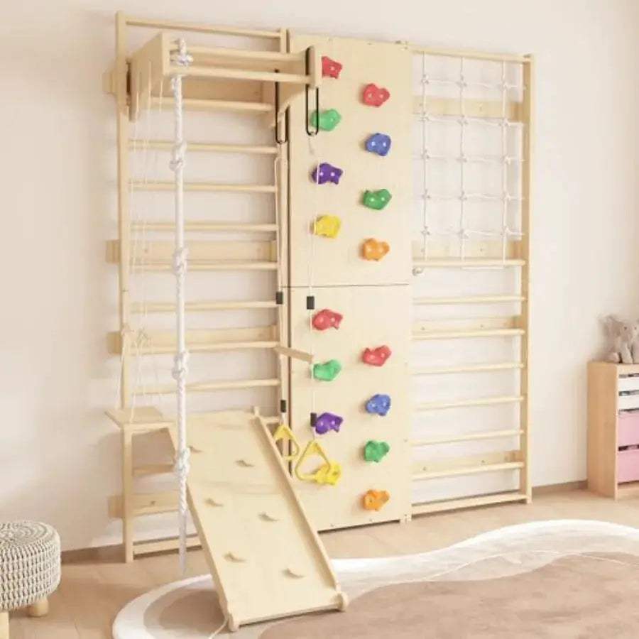  Nine-In-One Wooden Wall-Mounted Climbing Set Indoors -  ToylandEU™