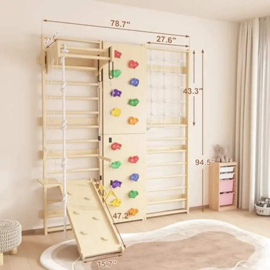  Nine-In-One Wooden Wall-Mounted Climbing Set Indoors -  ToylandEU™