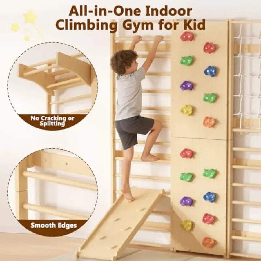  Nine-In-One Wooden Wall-Mounted Climbing Set Indoors -  ToylandEU™