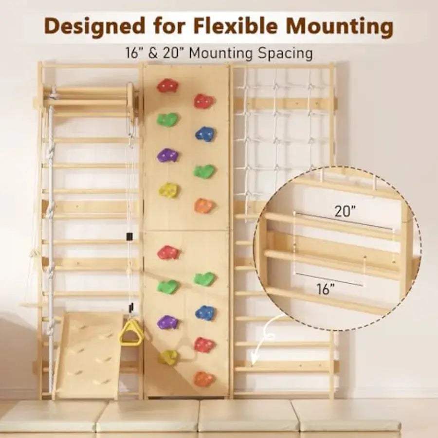  Nine-In-One Wooden Wall-Mounted Climbing Set Indoors -  ToylandEU™