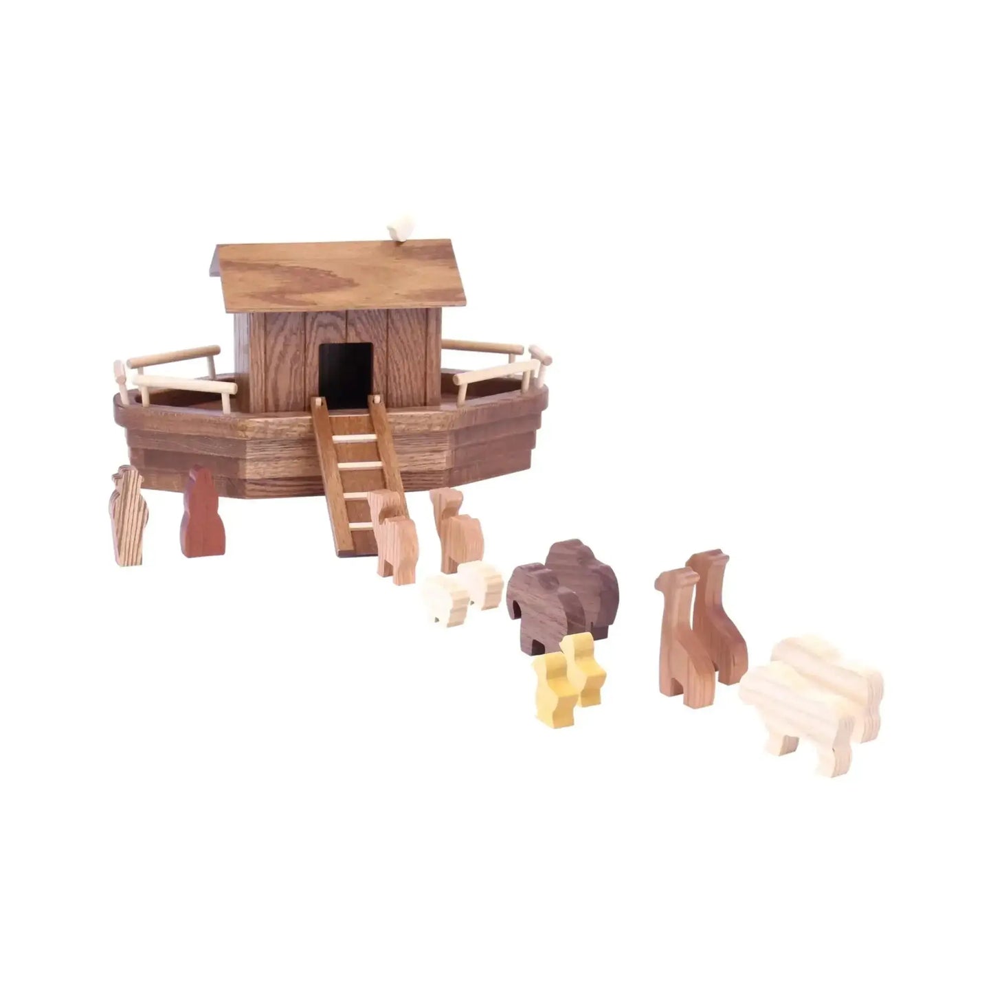 Noah's Ark Wooden Playset with 13 Animals, Removable Roof and Ramp - ToylandEU