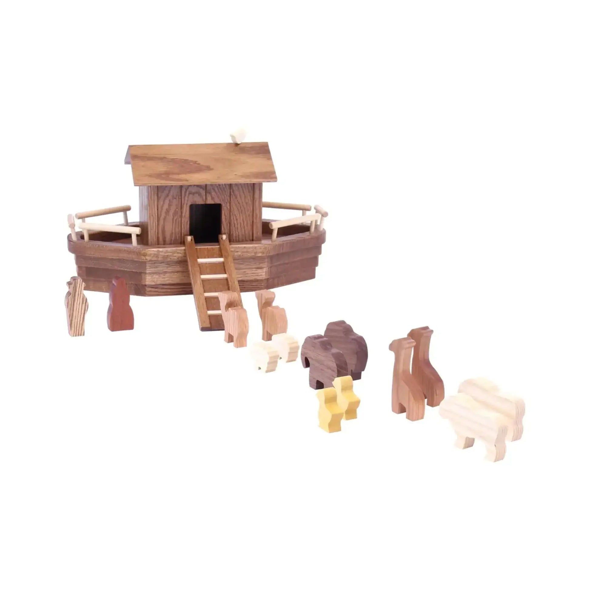 Noah's Ark Wooden Playset with 13 Animals, Removable Roof and Ramp - ToylandEU
