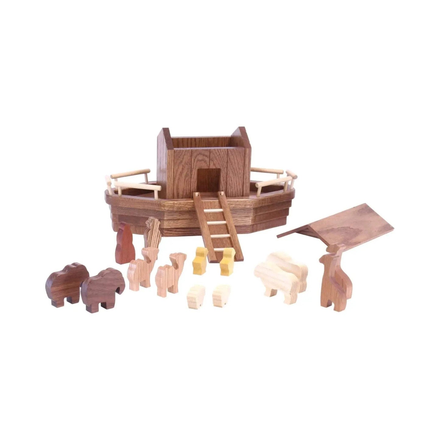 Noah's Ark Wooden Playset with 13 Animals, Removable Roof and Ramp - ToylandEU
