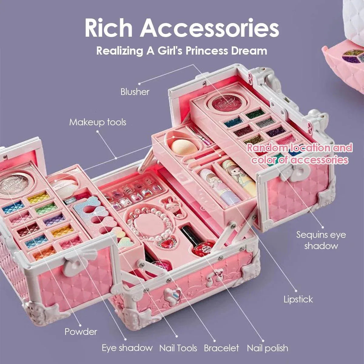 Non-Toxic Kids Makeup Kit for Girls with Washable Pretend Play Cosmetics and Mirror Ideal for Birthday Gifts - ToylandEU