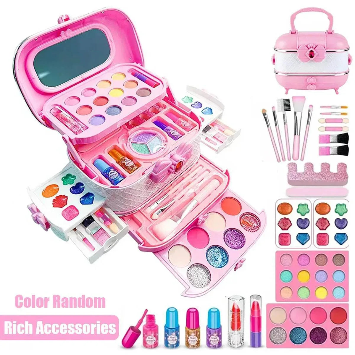 Non-Toxic Kids Makeup Kit for Girls with Washable Pretend Play Cosmetics and Mirror Ideal for Birthday Gifts - ToylandEU