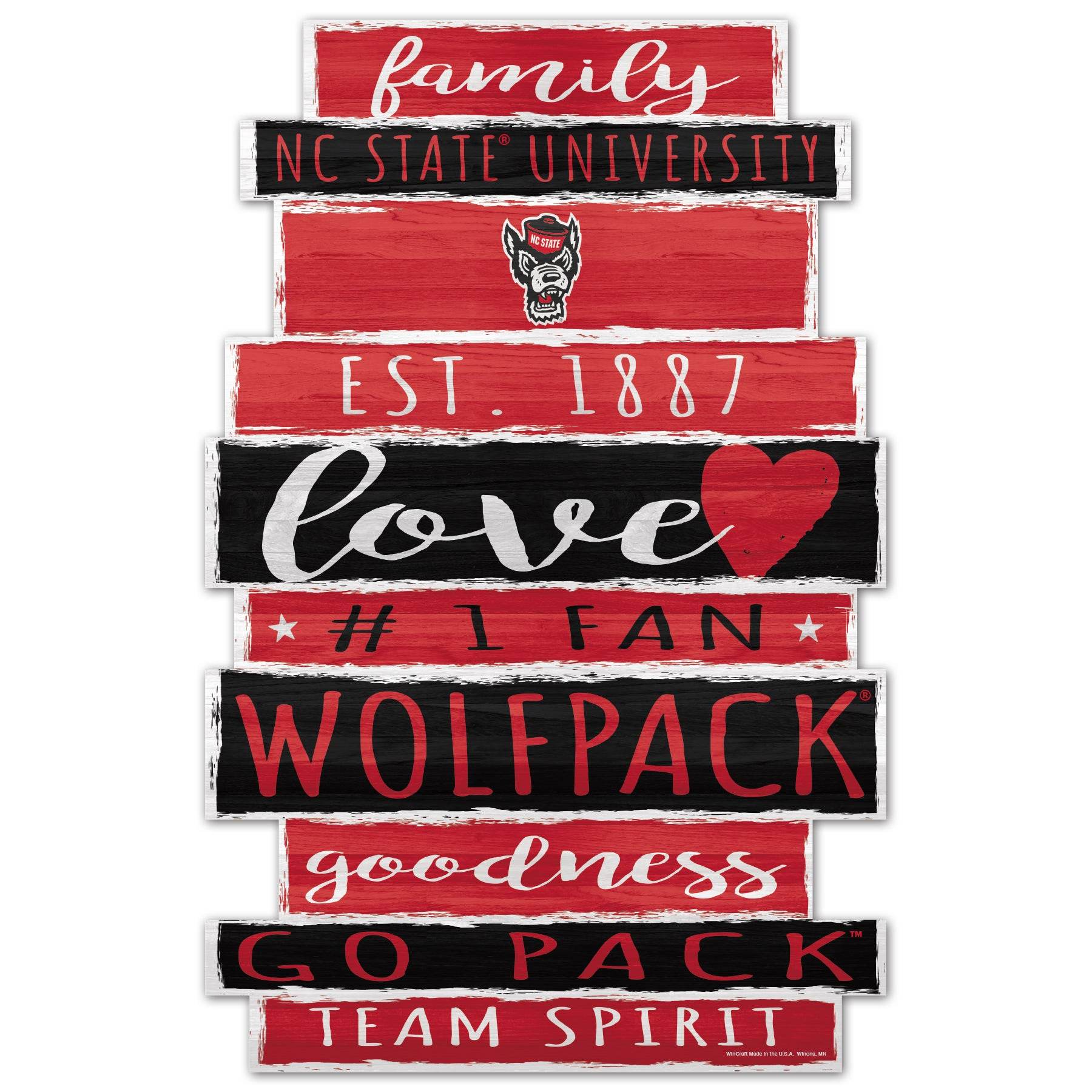 North Carolina State Wolfpack 11x17 Wood Sign Team Colors - ToylandEU