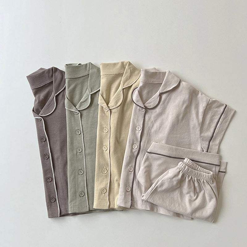Kids' Summer Pure Cotton Soft Pajamas Suit | Solid Color