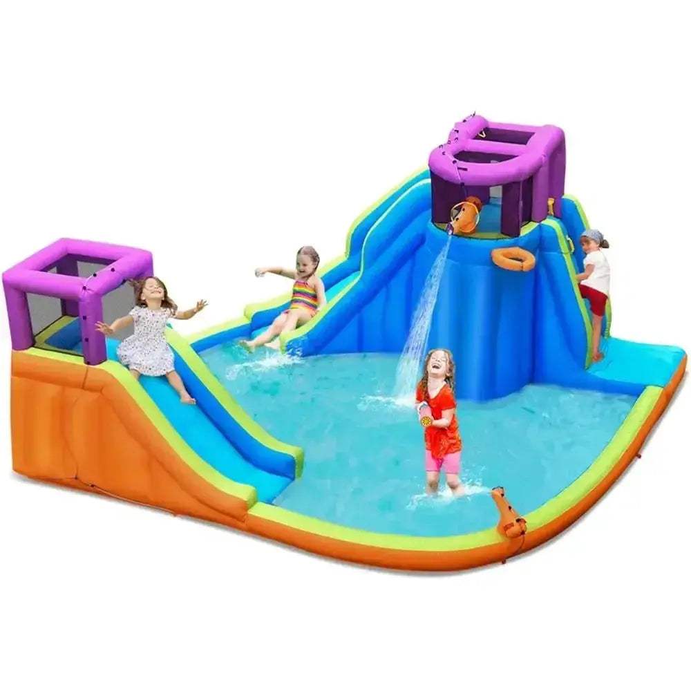 OLOEY Inflatable Water Park With Climbing Wall And Dual Slides - ToylandEU