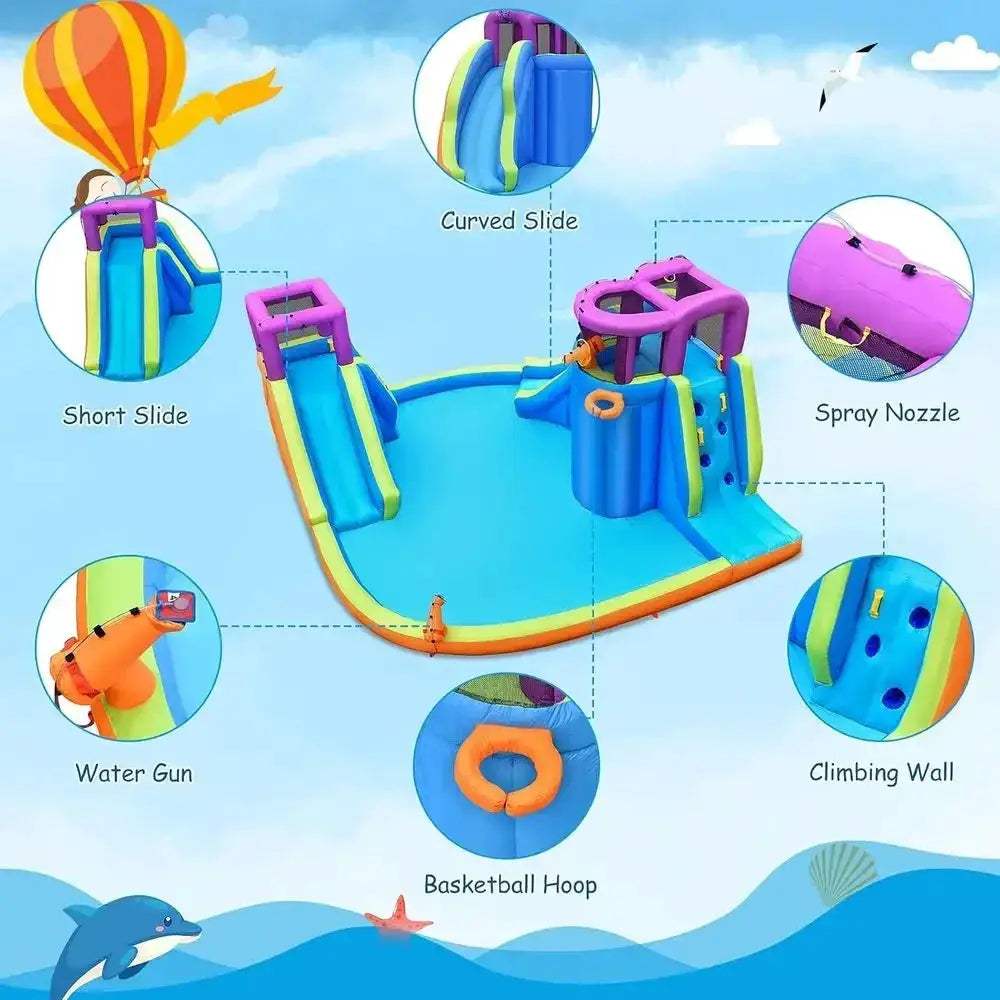 OLOEY Inflatable Water Park With Climbing Wall And Dual Slides - ToylandEU