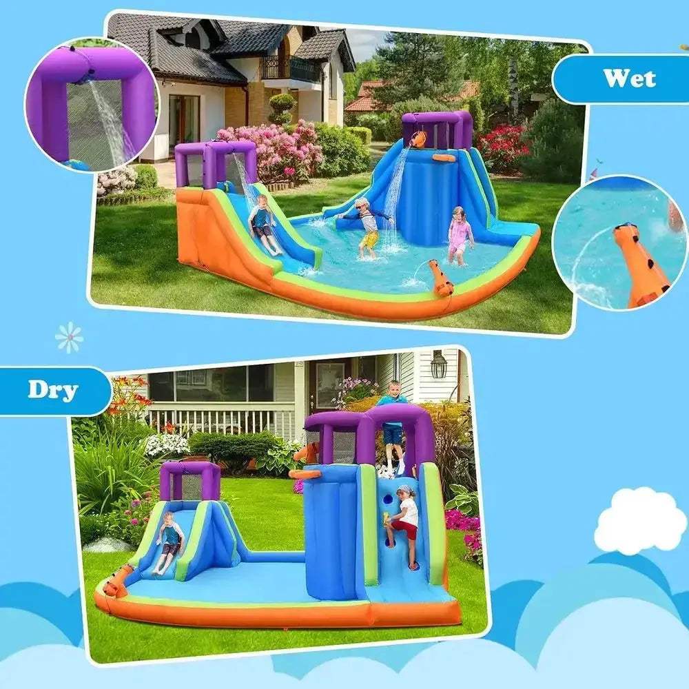 OLOEY Inflatable Water Park With Climbing Wall And Dual Slides - ToylandEU