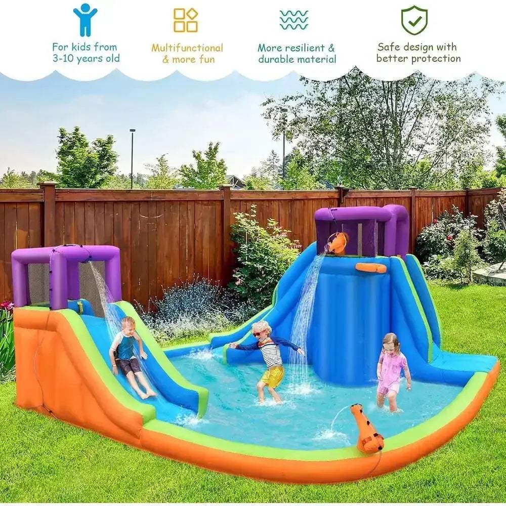 OLOEY Inflatable Water Park With Climbing Wall And Dual Slides - ToylandEU