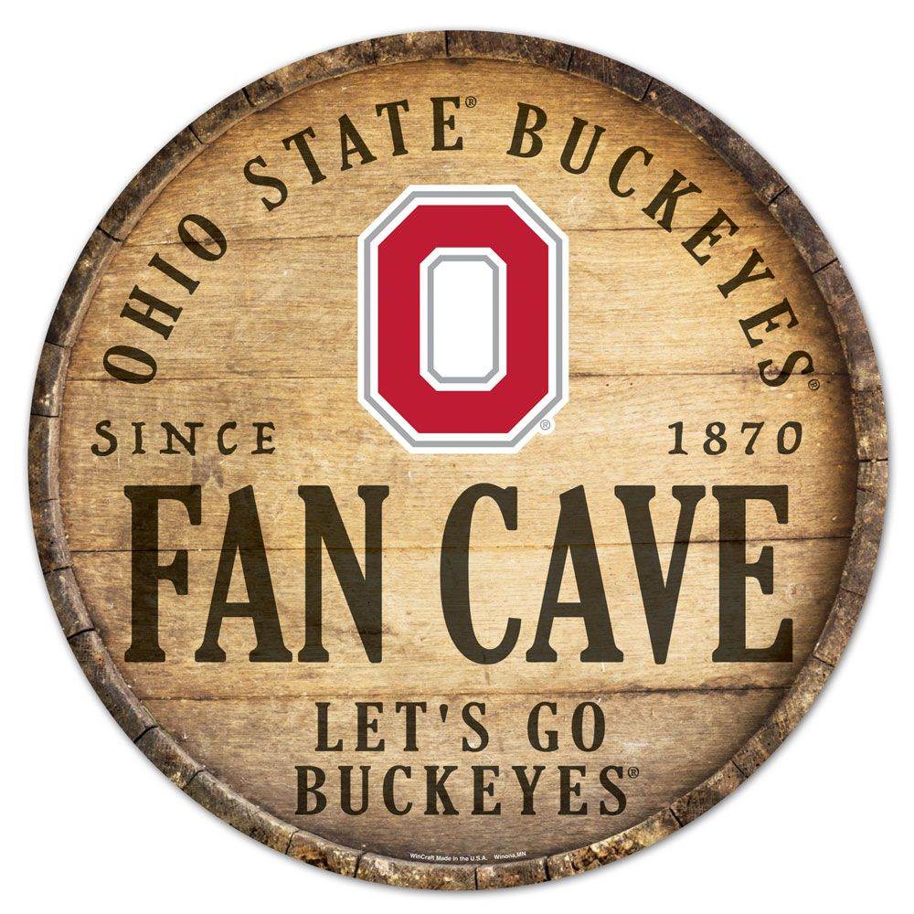 Ohio State Buckeyes Wood Sign Round Barrel Top 14 Inch - ToylandEU