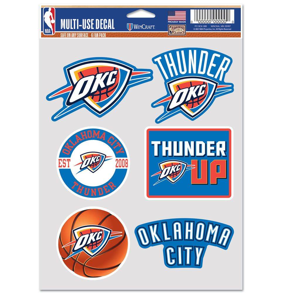 Oklahoma City Thunder Decal 6 Pack Multi Use Fan Set - ToylandEU