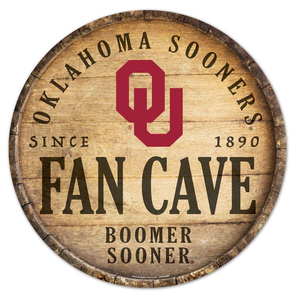 Oklahoma Sooners Wood Sign Round 14 Inch Barrel Top - ToylandEU