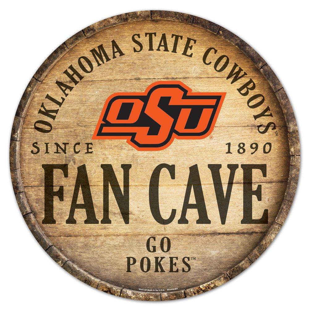 Oklahoma State Cowboys Wood Sign 14 Inch Round Barrel Top - ToylandEU