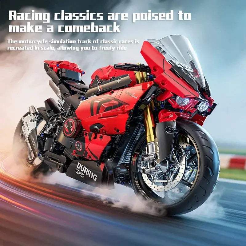 Cool Assembly 2024PCS Building Blocks Set 1:5 Scale Red Racing Motorcycle High Simulation Bricks for Hobbyists Gifts Giving - ToylandEU