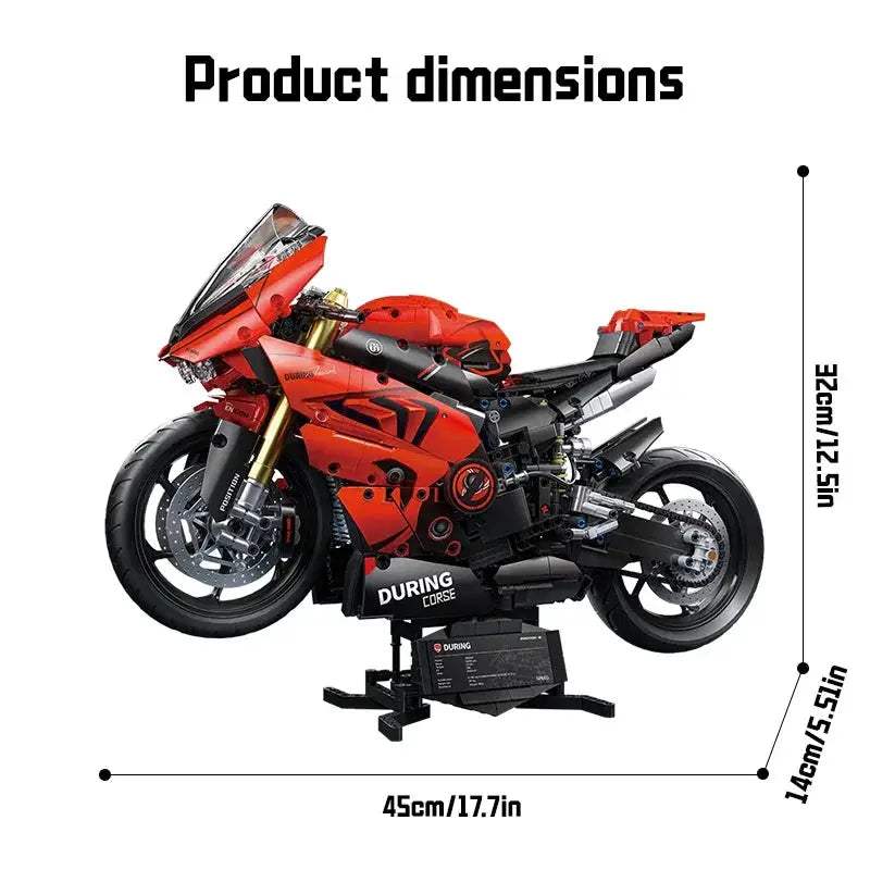 Cool Assembly 2024PCS Building Blocks Set 1:5 Scale Red Racing Motorcycle High Simulation Bricks for Hobbyists Gifts Giving - ToylandEU