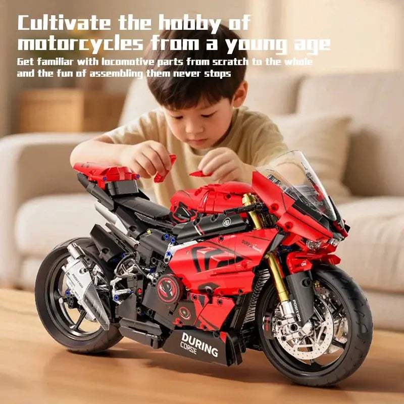 Cool Assembly 2024PCS Building Blocks Set 1:5 Scale Red Racing Motorcycle High Simulation Bricks for Hobbyists Gifts Giving - ToylandEU