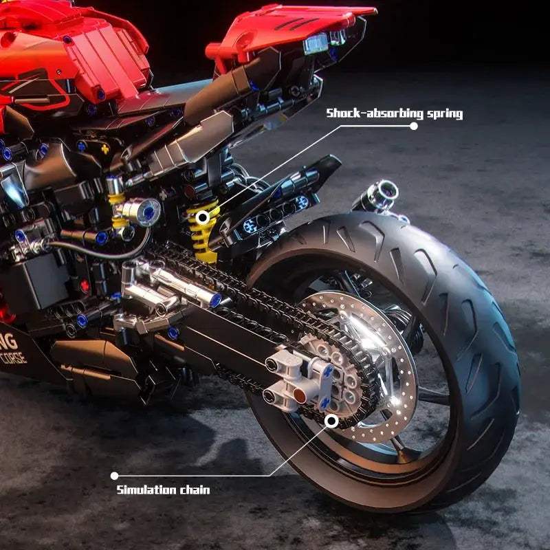 Cool Assembly 2024PCS Building Blocks Set 1:5 Scale Red Racing Motorcycle High Simulation Bricks for Hobbyists Gifts Giving - ToylandEU