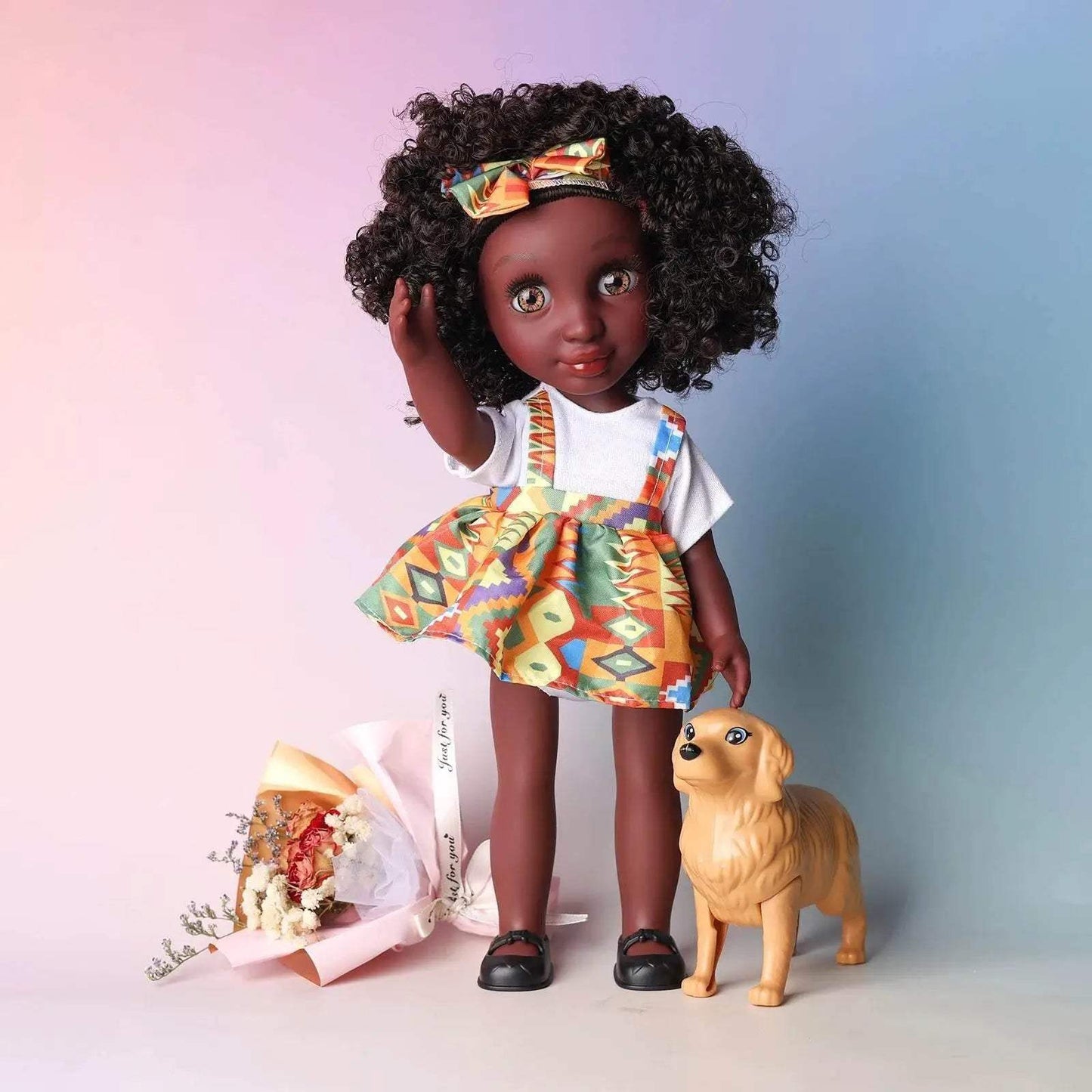 One Piece 14 Inch American African Black Doll with Curly Hair Full Set Gift for Girls - ToylandEU
