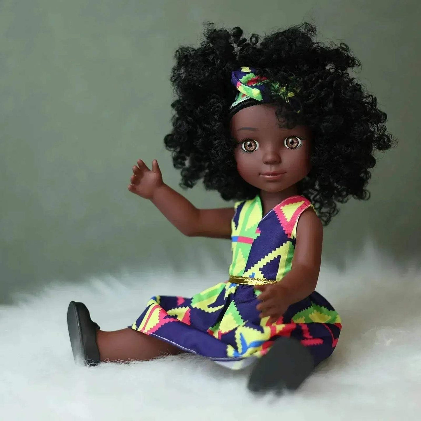 One Piece 14 Inch American African Black Doll with Curly Hair Full Set Gift for Girls - ToylandEU