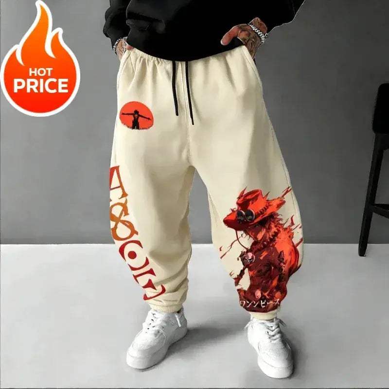 One Piece Ace Harajuku Streetwear Sweatpants Unisex Oversized Comfort - ToylandEU