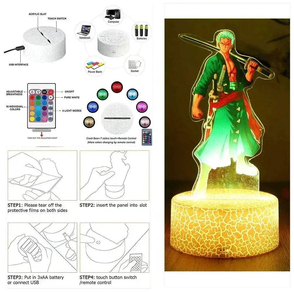 One Piece 3D Lamp Figures With Led Night Light Base - ToylandEU