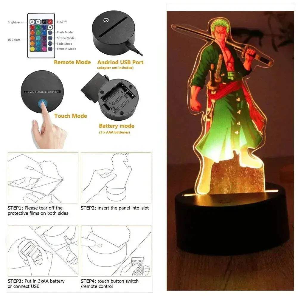 One Piece 3D Lamp Figures With Led Night Light Base - ToylandEU