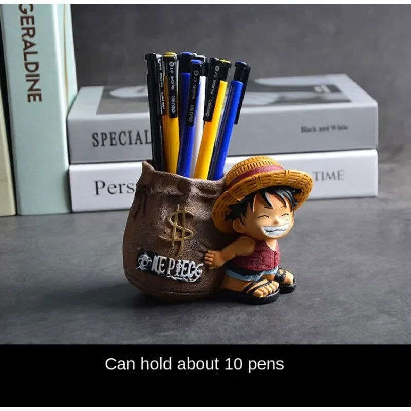  One Piece Monkey D. Luffy Pen Holder Anime Figure, Peripheral Kawaii Cute Chibi Decoration Desk 