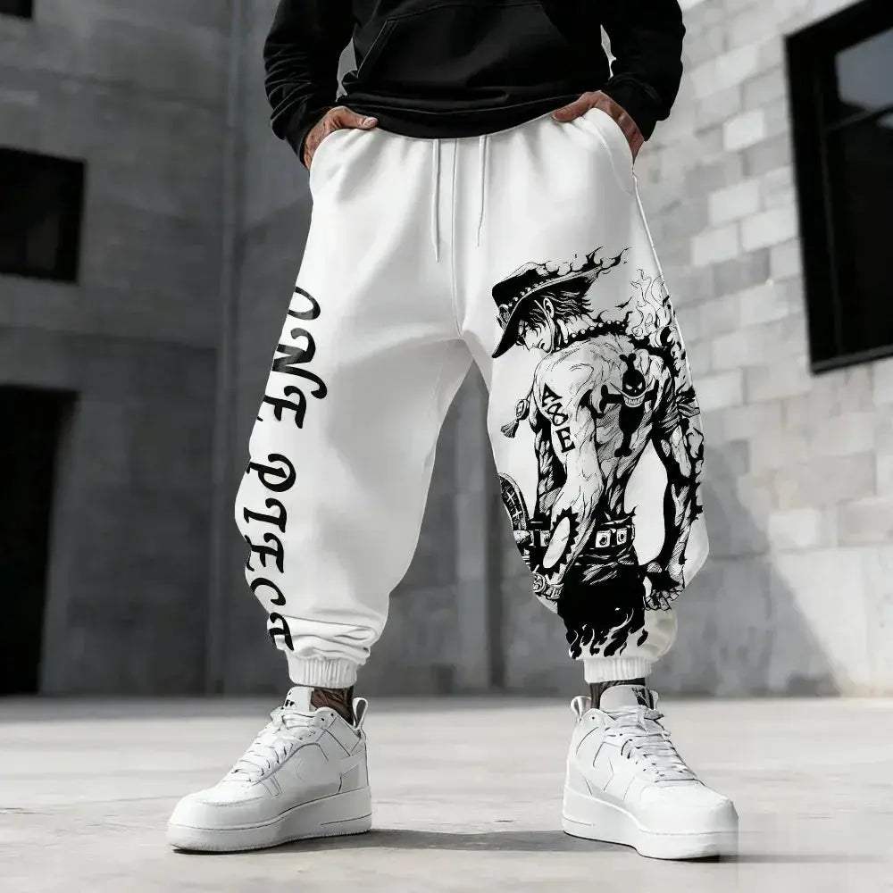 One Piece Pure Cotton Sports Pants Unisex Harajuku Anime Print - ToylandEU