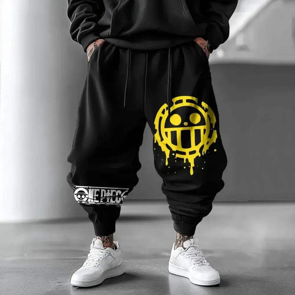 One Piece Pure Cotton Sports Pants Unisex Harajuku Anime Print - ToylandEU