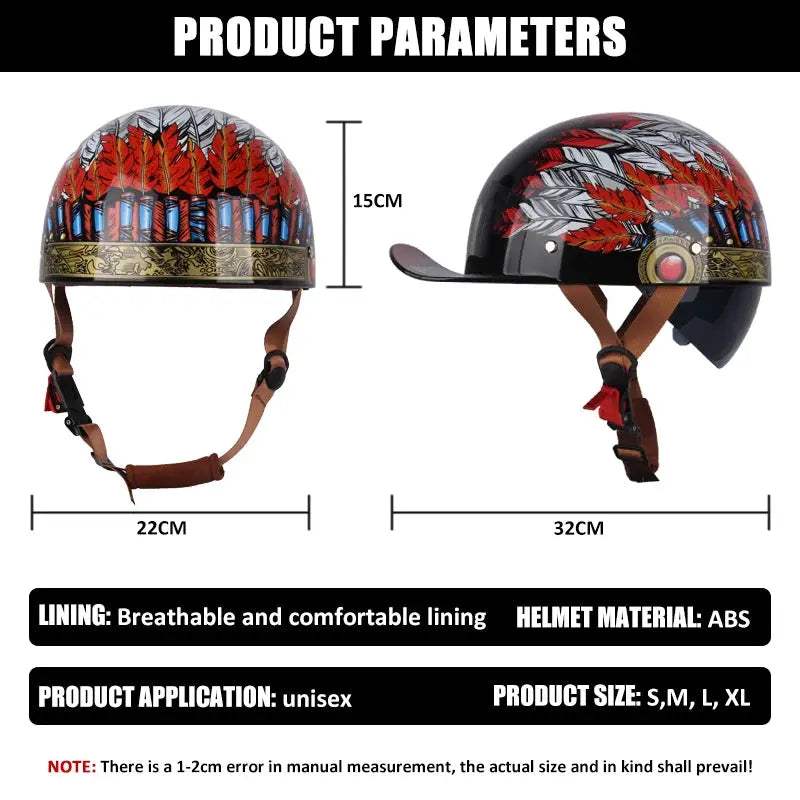Open Face Retro Motorcycle Helmet For Adults Lightweight - ToylandEU