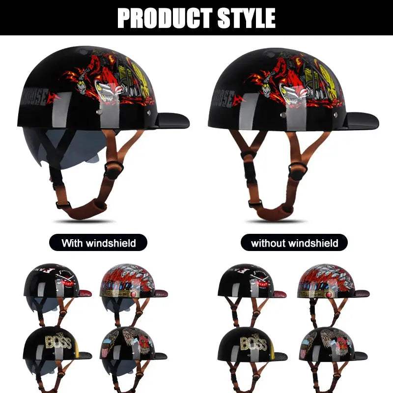 Open Face Retro Motorcycle Helmet For Adults Lightweight - ToylandEU