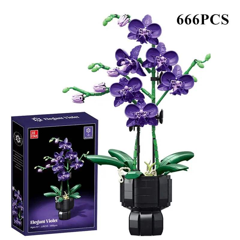 Creative Orchid Cymbidium Eternal Flowers Potted Plant Building Blocks Simulation Phalaenopsis DIY Bricks Toys Valentine's Gift - ToylandEU
