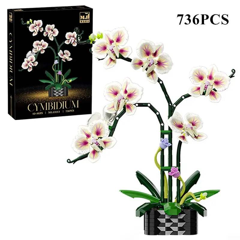 Creative Orchid Cymbidium Eternal Flowers Potted Plant Building Blocks Simulation Phalaenopsis DIY Bricks Toys Valentine's Gift - ToylandEU