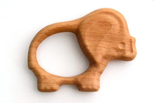 Organic Wooden Rattle Elephant For Gentle Teething - ToylandEU
