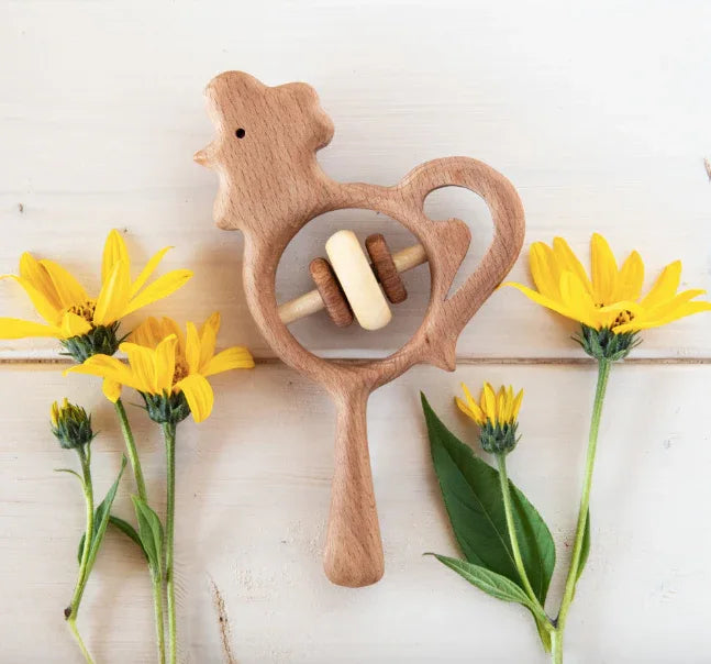 Organic Wooden Rattle Rooster For Babies With Linseed Finish - ToylandEU