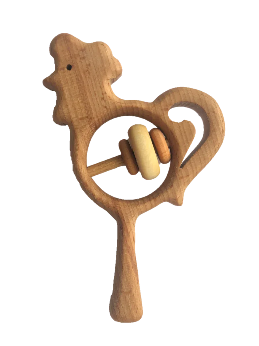 Organic Wooden Rattle Rooster For Babies With Linseed Finish - ToylandEU