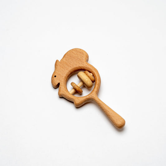 Organic Wooden Rattle Squirrel Toy With Safe Linseed Finish - ToylandEU