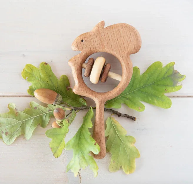 Organic Wooden Rattle Squirrel Toy With Safe Linseed Finish - ToylandEU