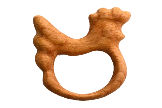 Organic Wooden Rattle Teether Hen For Soothing Teething - ToylandEU