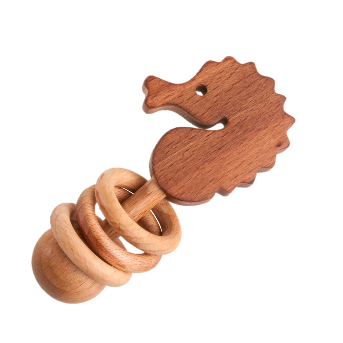 Organic Wooden Rattle Teether Seahorse For Gentle Soothing - ToylandEU